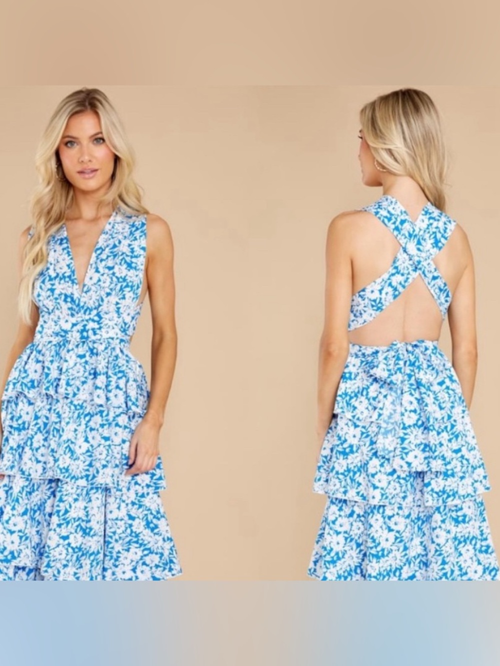 Blue & White Floral Tiered Sundress